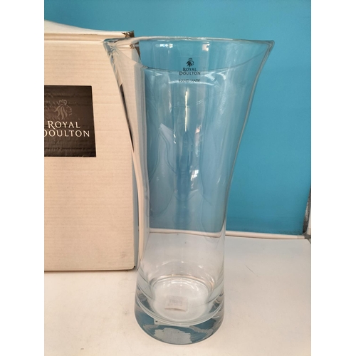 578 - Boxed Royal Doulton Large 40cm Clear Glass Wave Top Vase.