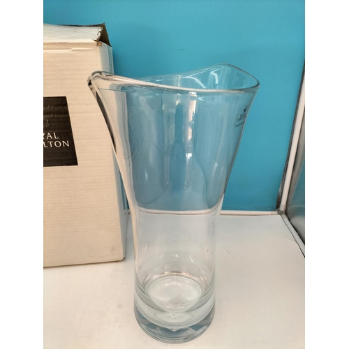 578 - Boxed Royal Doulton Large 40cm Clear Glass Wave Top Vase.