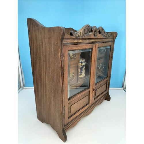 7 - Lockable Oak Cased Smokers Display Cabinet with 4 Drawers, Tobacco Jar and 2 Pipes (Super Twist and ... 