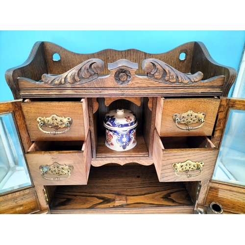 7 - Lockable Oak Cased Smokers Display Cabinet with 4 Drawers, Tobacco Jar and 2 Pipes (Super Twist and ... 