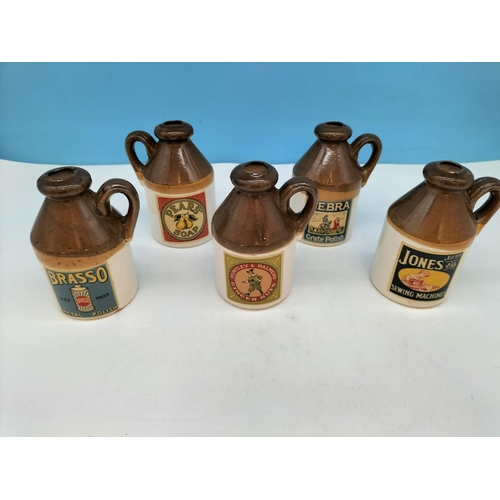 76 - Small 13cm Stoneware Style Advertising Flagons.