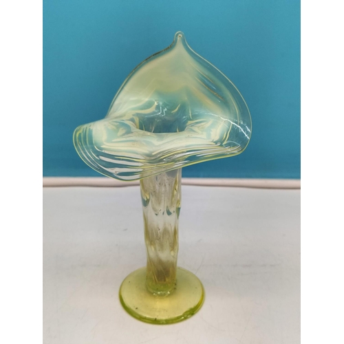 83 - Uranium Glass Jack in Pulpit 20cm Vase. Small Nip to Base