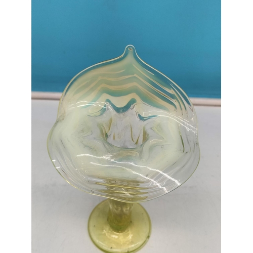 83 - Uranium Glass Jack in Pulpit 20cm Vase. Small Nip to Base