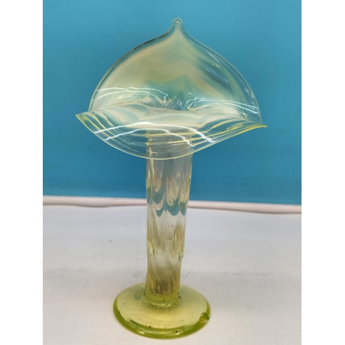 83 - Uranium Glass Jack in Pulpit 20cm Vase. Small Nip to Base