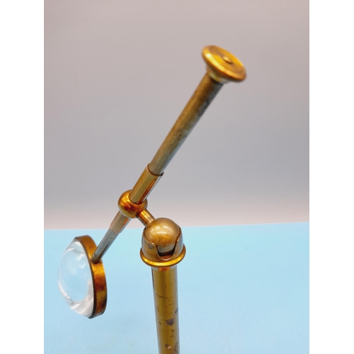 106 - Victorian Adjustable Brass Desktop Jewellers Bulls Eye Magnifying Glass. 23cm Tall.