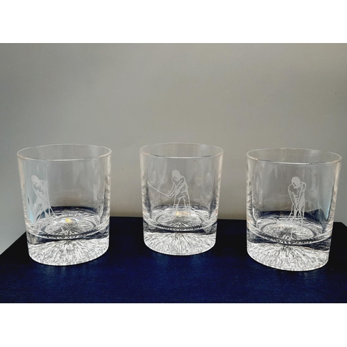 107 - Boxed Set of 6 Rowton Crystal Golfer Design Whisky Glasses.