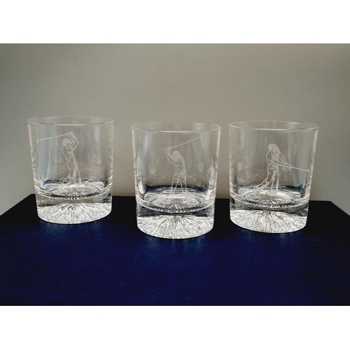 107 - Boxed Set of 6 Rowton Crystal Golfer Design Whisky Glasses.