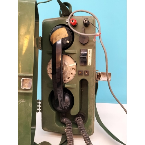 111 - British Army Linesman's Field Telephone. Box 15cm High, 31cm x 14cm.