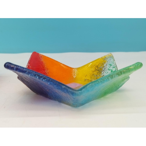 154 - Murano Fused Art Glass Rainbow Dishes (2). Largest 20cm x 20cm x 4cm.