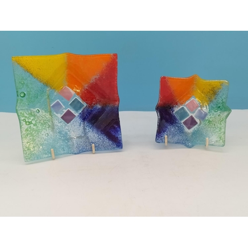 154 - Murano Fused Art Glass Rainbow Dishes (2). Largest 20cm x 20cm x 4cm.