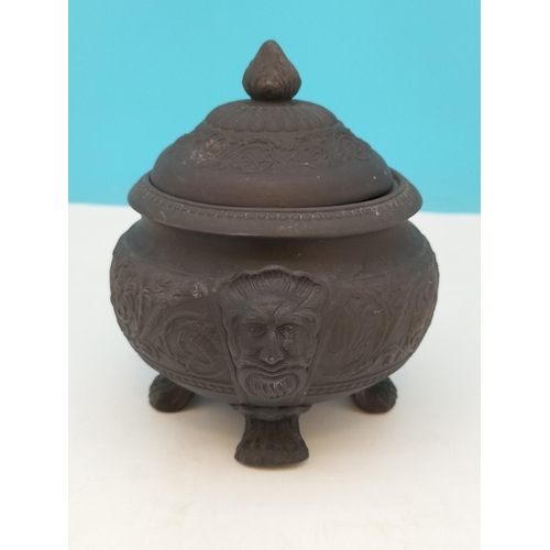 188 - Wedgwood Black Basalt Lion Paw Footed Pot. 15cm x 15cm.