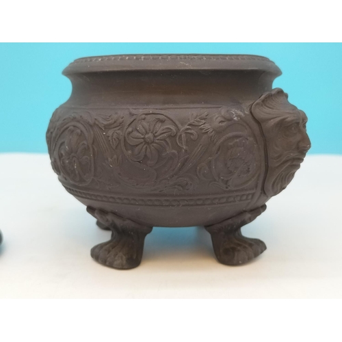 188 - Wedgwood Black Basalt Lion Paw Footed Pot. 15cm x 15cm.