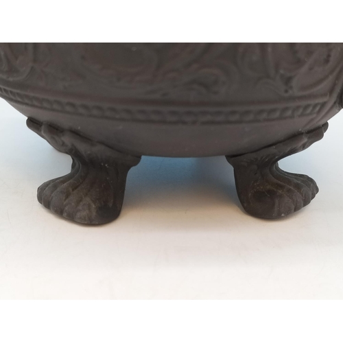 188 - Wedgwood Black Basalt Lion Paw Footed Pot. 15cm x 15cm.