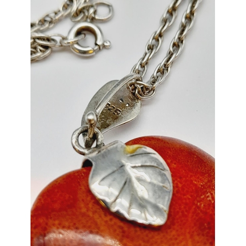 210 - Silver 925 and Natural Coral Frog Pendant on 17