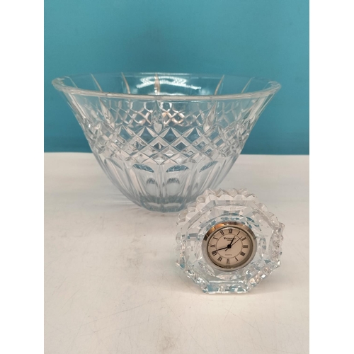 225 - Waterford Crystal Small Mantel Clock and Bowl (13cm High, 20cm Diameter).