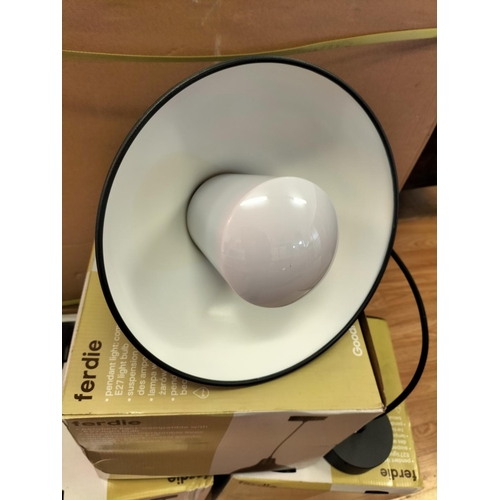 237 - 3 x New in Box Black Ceiling Pendant Lights, 70cm Drop, 28cm Shade Diameter. Untested. Shop Returns,... 