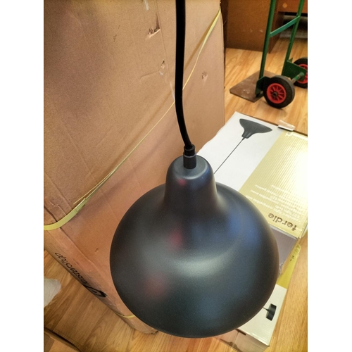 237 - 3 x New in Box Black Ceiling Pendant Lights, 70cm Drop, 28cm Shade Diameter. Untested. Shop Returns,... 