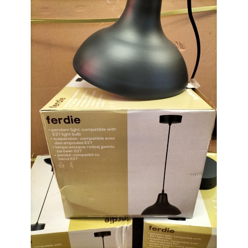 237 - 3 x New in Box Black Ceiling Pendant Lights, 70cm Drop, 28cm Shade Diameter. Untested. Shop Returns,... 