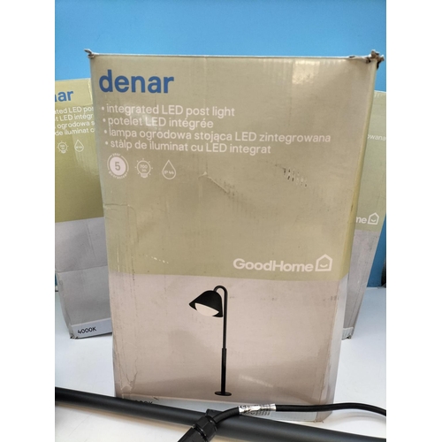 238 - 3 x New in Box Denar 73cm Integrated LED Outdoor Black Post Lights. Untested. Shop Returns, As Found... 