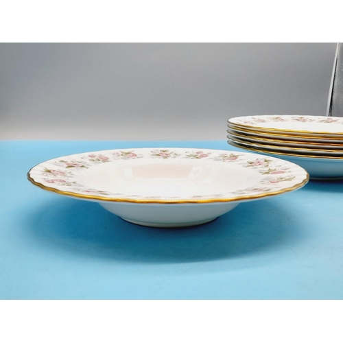 295 - Minton China 21cm Rimmed Soup Bowls (6) in the 'Spring Bouquet' Design. Seconds Quality.