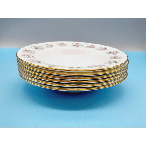 295 - Minton China 21cm Rimmed Soup Bowls (6) in the 'Spring Bouquet' Design. Seconds Quality.