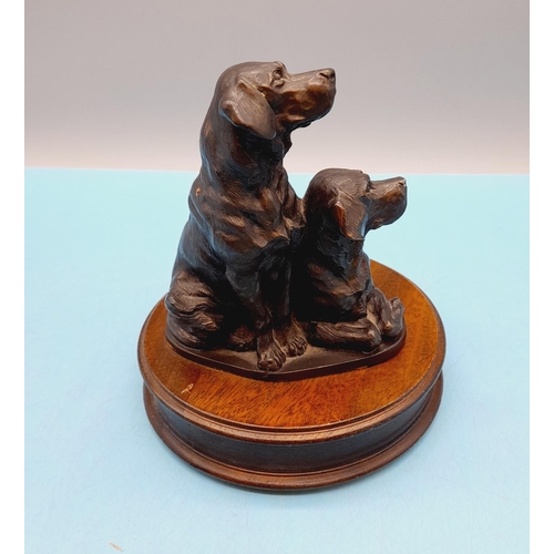 328 - Cold Cast Model of Two Dogs on Plinth. 17cm High, 14cm Diameter.