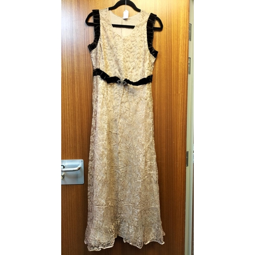 33 - Original 1920's Wedding Dress. In Coffee Silk and Lace with Brown Velvet Belt and Arm Trim. With Lac... 