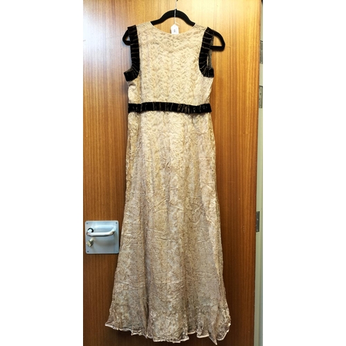 33 - Original 1920's Wedding Dress. In Coffee Silk and Lace with Brown Velvet Belt and Arm Trim. With Lac... 