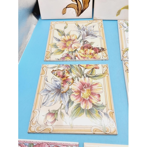 423 - Collection of Minton & Hollins and H&R Johnson Ltd Hand Decorated and Transfer Print Floral Tiles.