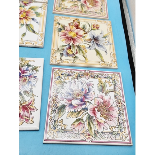 423 - Collection of Minton & Hollins and H&R Johnson Ltd Hand Decorated and Transfer Print Floral Tiles.