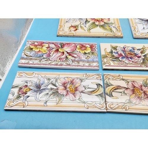 423 - Collection of Minton & Hollins and H&R Johnson Ltd Hand Decorated and Transfer Print Floral Tiles.