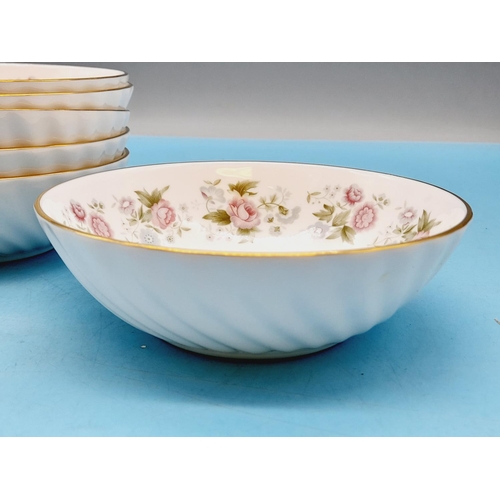 437 - Minton China 17cm Dessert Bowls (6) in the 'Spring Bouquet' Design. Seconds Quality.