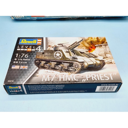 456 - Revell Military Tank Models (3) plus Scale 1:72 British Vosper Model Kit