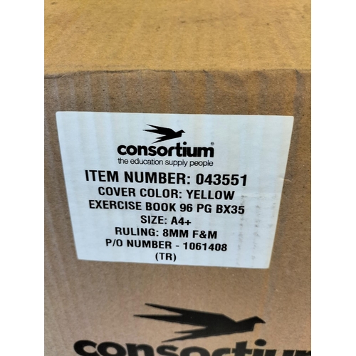 474 - 2 Boxes of 35 Sealed Consortium A4+ 96 Page Yellow School Exercise Books (70 books total)