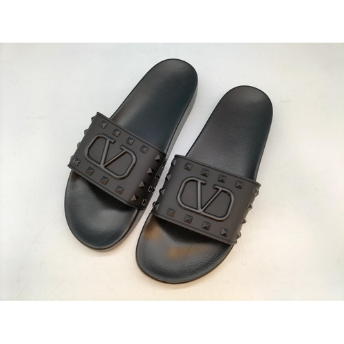 480 - New and Boxed 2 Pairs of Valentino Gara Vani Black Sliders with Dust Bags. UK Size 10, EU Size 44.