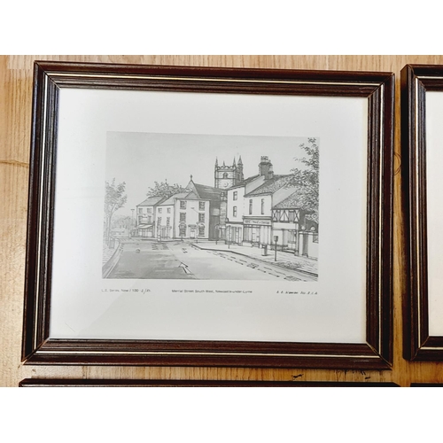 557 - Set of 4 Limited Edition Framed Scenes of Newcastle-Under-Lyme by A.A.Warren. 28cm x 22cm.