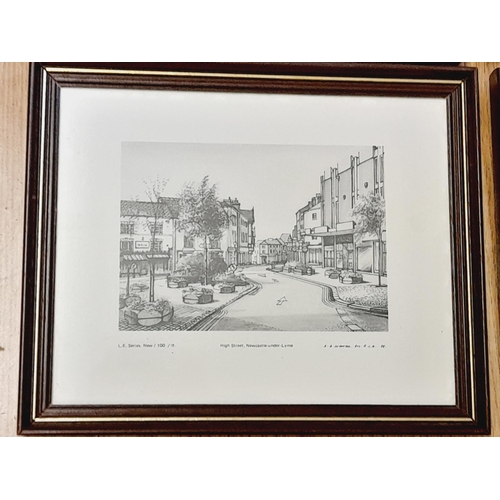 557 - Set of 4 Limited Edition Framed Scenes of Newcastle-Under-Lyme by A.A.Warren. 28cm x 22cm.