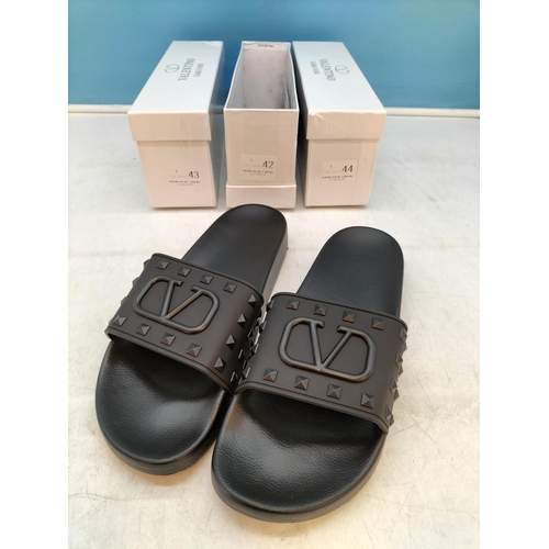 631 - New and Boxed 3 Pairs of Valentino Gara Vani Black Sliders with Dust Bags. UK Sizes 8, 9 & 10, EU Si... 