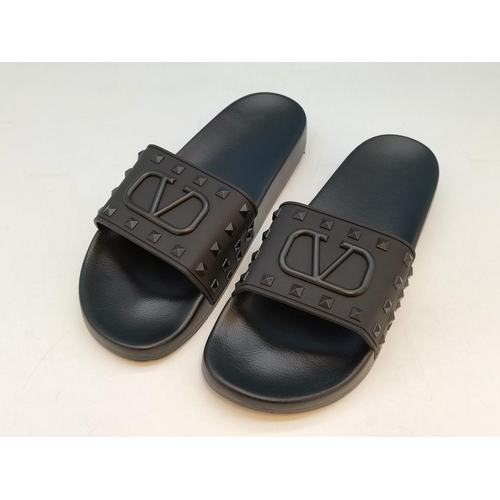 631 - New and Boxed 3 Pairs of Valentino Gara Vani Black Sliders with Dust Bags. UK Sizes 8, 9 & 10, EU Si... 