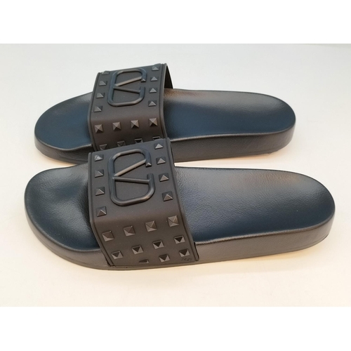 631 - New and Boxed 3 Pairs of Valentino Gara Vani Black Sliders with Dust Bags. UK Sizes 8, 9 & 10, EU Si... 