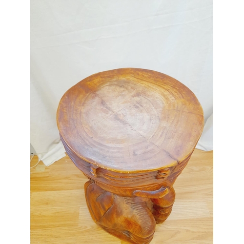 77 - Hand Carved Wooden Elephant Table. 51cm High, 26cm Diameter.