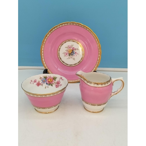 445 - H M Sutherland Pink and Gold Gilt Design 11 Piece Part Tea Set to include Cups and Saucers (4), Milk... 