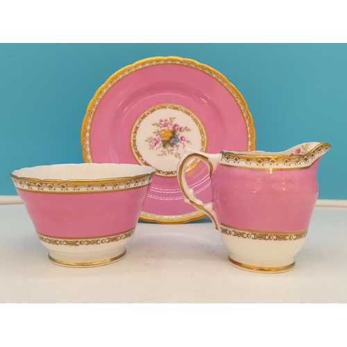 445 - H M Sutherland Pink and Gold Gilt Design 11 Piece Part Tea Set to include Cups and Saucers (4), Milk... 