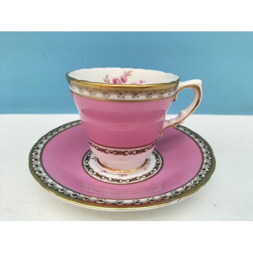 445 - H M Sutherland Pink and Gold Gilt Design 11 Piece Part Tea Set to include Cups and Saucers (4), Milk... 