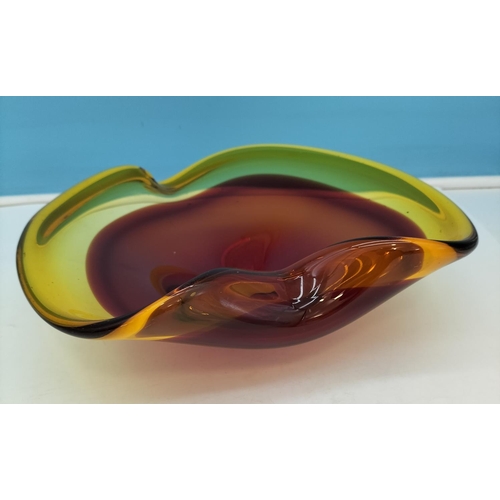 461 - Viartec Murano Red and Amber Manganese Glass Bowl. 27cm x 29cm.