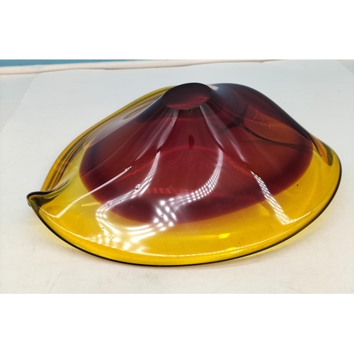 461 - Viartec Murano Red and Amber Manganese Glass Bowl. 27cm x 29cm.