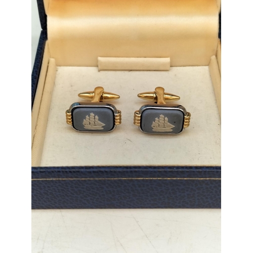 48 - Boxed Wedgwood Jasper Clip on Earrings and Cufflinks.