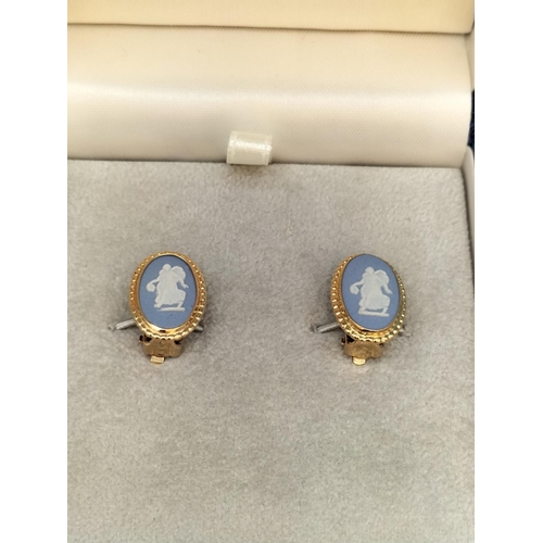 48 - Boxed Wedgwood Jasper Clip on Earrings and Cufflinks.