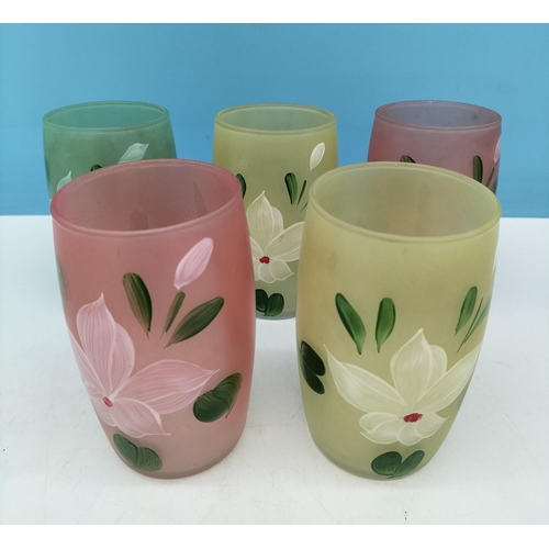 633 - Vintage Mid Century Bartlett Collins 'Gay Fad' Hand Painted Floral Pattern 11cm Tumblers (5)