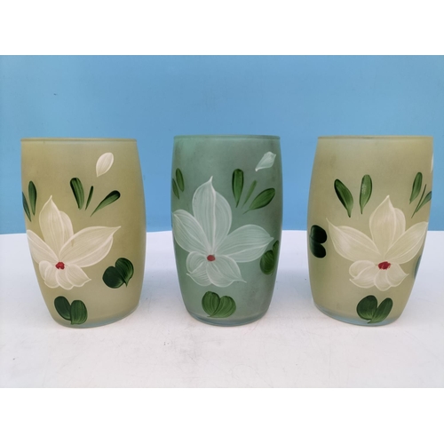 633 - Vintage Mid Century Bartlett Collins 'Gay Fad' Hand Painted Floral Pattern 11cm Tumblers (5)